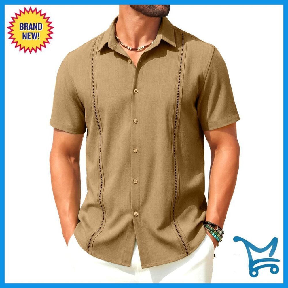 Men's Short Sleeve Cuban Guayabera Shirt Casual Summer Beach Button Down